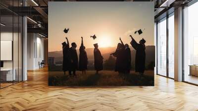 Education Success. Graduation Day with Gown, Hat and Certificate. Student Graduating with University Degree Wall mural