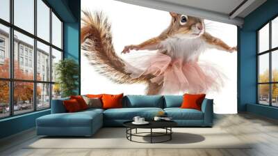 Elegant Ballerina Squirrel Performing Graceful Dance on White Background with Copyspace Wall mural