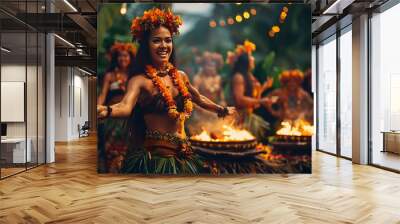 Festive Hawaiian Luau with Traditional Hula Dancer Performance Wall mural