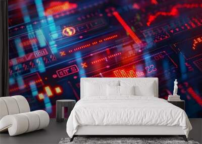 Financial Transactions Anomaly Detection on Digital Display with Warning Symbols Wall mural