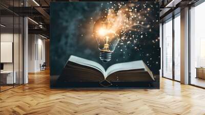 Floating Bulb of Open Book Fueling Creative Ideas Wall mural