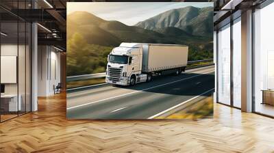 Freight and logistics. Semi-truck on highway transportation and business Concept Wall mural