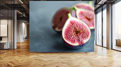 Freshly Halved Rich Purple Figs Revealing Interior Food Concept with Copy Space Wall mural