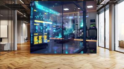 Futuristic Holographic Fitness Interface Displaying Real Time Workout Data and Coaching Tips Wall mural