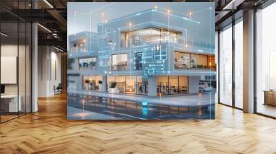 Futuristic Smart Building with Automated Energy Management Optimizing Efficiency and Resource Utilization Wall mural