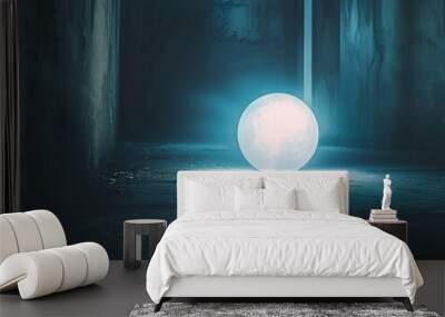 Glowing Orb Floating in Darkened Room Revealing Strange Symbols on Walls   Ethereal Fantasy Concept Wall mural