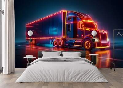 glowing semitruck concept in neon lit darkness stylized graphic of a big commercial vehicle on the r Wall mural