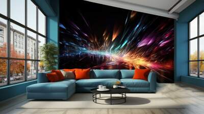 Illustrated Colorful Light Glow on Black Background Generative AI illustrations Wall mural