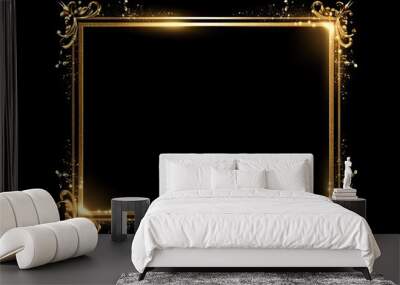 Luxurious gold and black banner design. Elegant golden frame on dark background. Abstract luxury art. Modern geometric template Wall mural