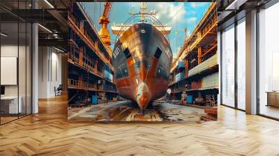 Modern Shipyard with Large Vessels Under Construction Industrial Maritime Scene Wall mural