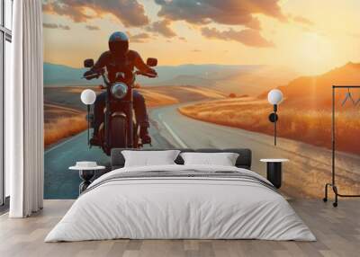 motorcycle ride on scenic highway at sunset surrounded by mountains and nature Wall mural