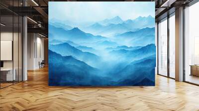 Mountain forest landscape enveloped in fog capturing essence of nature and hills travel into misty outdoors during morning beauty and scenery merging in trees with view foggy autumn sky over valley Wall mural