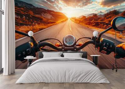 open road, the motorcyclist embraces the exhilarating freedom of the journey. With the powerful roar of the motorcycle engine and the wind rushing past Wall mural