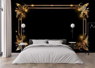 Premium modern vintage golden frame as decorative element on black background for touch of luxury for black friday or christmas Generative AI illustrations Wall mural