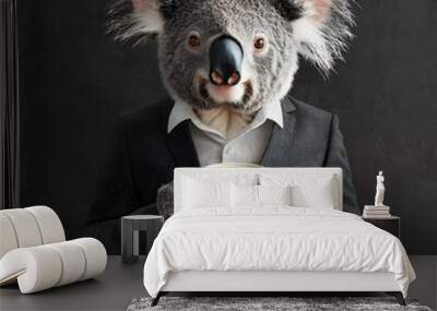 Relaxed Koala Businessman Sipping Coffee in Sleek Corporate Attire Wall mural