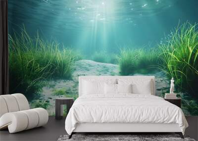 Serene Underwater Landscape with Lush Seagrass and Gentle Currents Peaceful Marine Oasis with Vibrant Colors and Captivating Atmosphere Wall mural