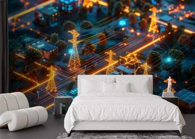 Smart Grid with AI Powered Decentralized Energy Production for Optimal Resource Management Wall mural