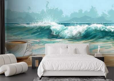 The perfect start to any day an early morning surf session followed by a coffee on the beautiful beach Wall mural