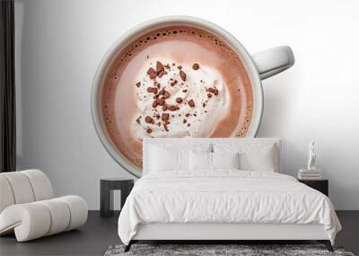 Top View of Isolated Hot Chocolate Mug on White Background Wall mural