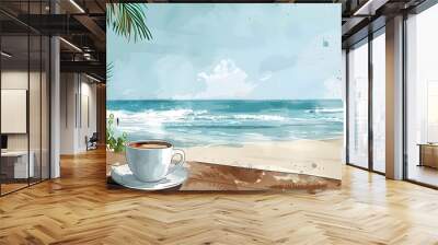 Tranquil Morning Coastal Retreat with Coffee and Ocean Views Wall mural