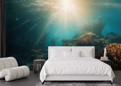 Underwater Blue Abstract background. Ocean Nature Seascape Wallpaper Wall mural