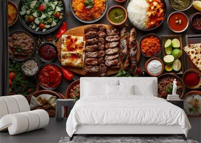 Vibrant Persian Feast Showcasing an Assortment of Aromatic and Flavorful Traditional Dishes Wall mural