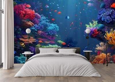 Vibrant Underwater Coral Reef Teeming with Colorful Marine Life and Aquatic Plants Wall mural