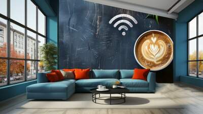 Wi Fi Password Chalkboard in a Corner Connecting the World Over Coffee with Hand Drawn and Copy Space Wall mural