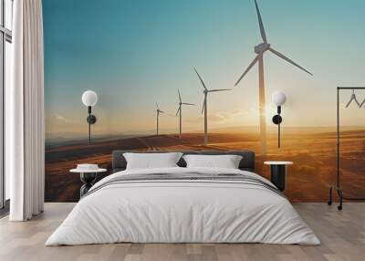 Wind Turbine Farm at Sunset   Renewable Energy Industry Concept with Clean and Futuristic Landscape Wall mural