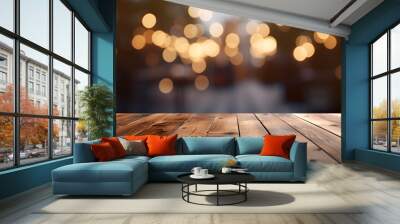 wooden background with bokeh lights generated by AI Wall mural