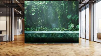 Jungle Podium with Green Wood Display Pedestal Wall mural