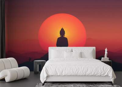 Mahavir Jayanti Illumination: The Radiant Silhouette of Lord Mahavira in Meditative Serenity Wall mural