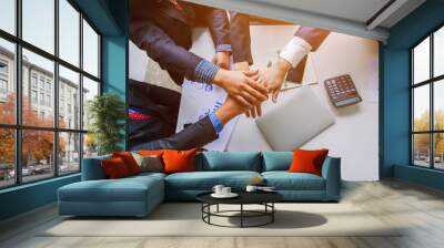 Soft Light,A group of young businessmen who attend a meeting to sign a contract and agree to invest in business and Handshake to congratulate, Wall mural