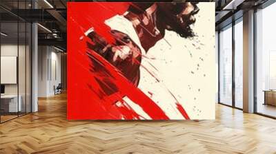 Expressive Male Portrait in Red and Black Wall mural