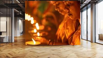 Pooja during Spiritual Gathering: Women United in Prayer and Candlelight Wall mural