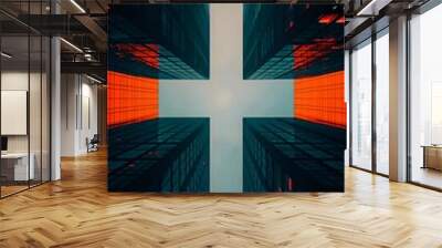 Urban Abstract: Geometric Symmetry of Modern Skyscrapers Wall mural