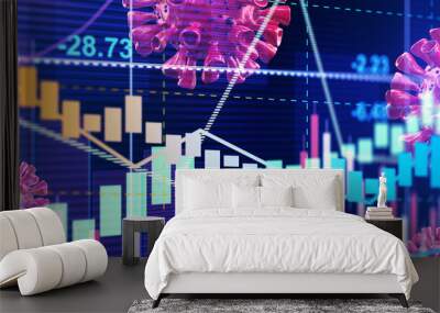 Covid crisis and the collapse of the markets, economic fallout. 3d illustration Wall mural