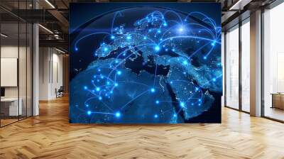 Globalization and communication concept. Earth and luminous rays. 3d rendering Wall mural