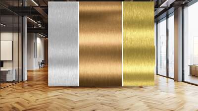 Gold, silver and bronze collection. Metal background. 3d rendering Wall mural