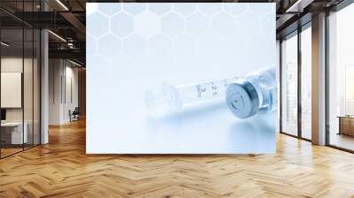 Medical syringe with a needle and a bollte with vaccine. Wall mural