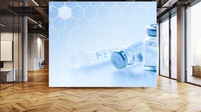 Medical syringe with a needle and a bollte with vaccine. Wall mural