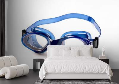 A pair of sporty swim goggles with anti-fog lenses and UV protection, designed for swimming and diving, isolated and white background Wall mural