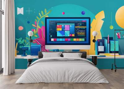 Digital illustration of a modern computer or laptop for business, design or web projects Wall mural