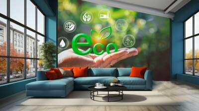 The concept of doing business for the environment. Creating a clean and friendly environment without emitting carbon dioxide. Wall mural