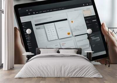 Tablet Display Showcasing Customizable Drag and Drop UI Elements for Sleek Website Prototype Design Wall mural