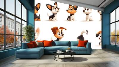 A delightful collection of adorable cartoon dogs in various poses and colors. Perfect for dog lovers, illustrations, and design projects.  Wall mural