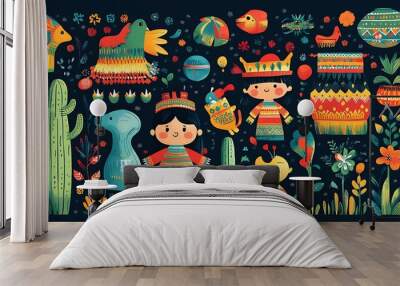 Colorful Clipart Collection of Whimsical Designs Wall mural