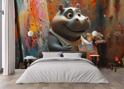 Creative Hippo Artist in Colorful Art Studio Wall mural