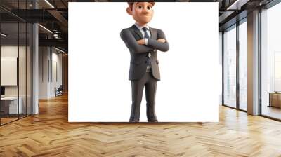 3D Cartoon Businessman with Arms Crossed Isolated on Transparent or White Background, PNG Wall mural