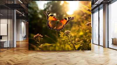 Close-up of a butterfly spreading its wings to bask in the sunlight made with generative ai Wall mural